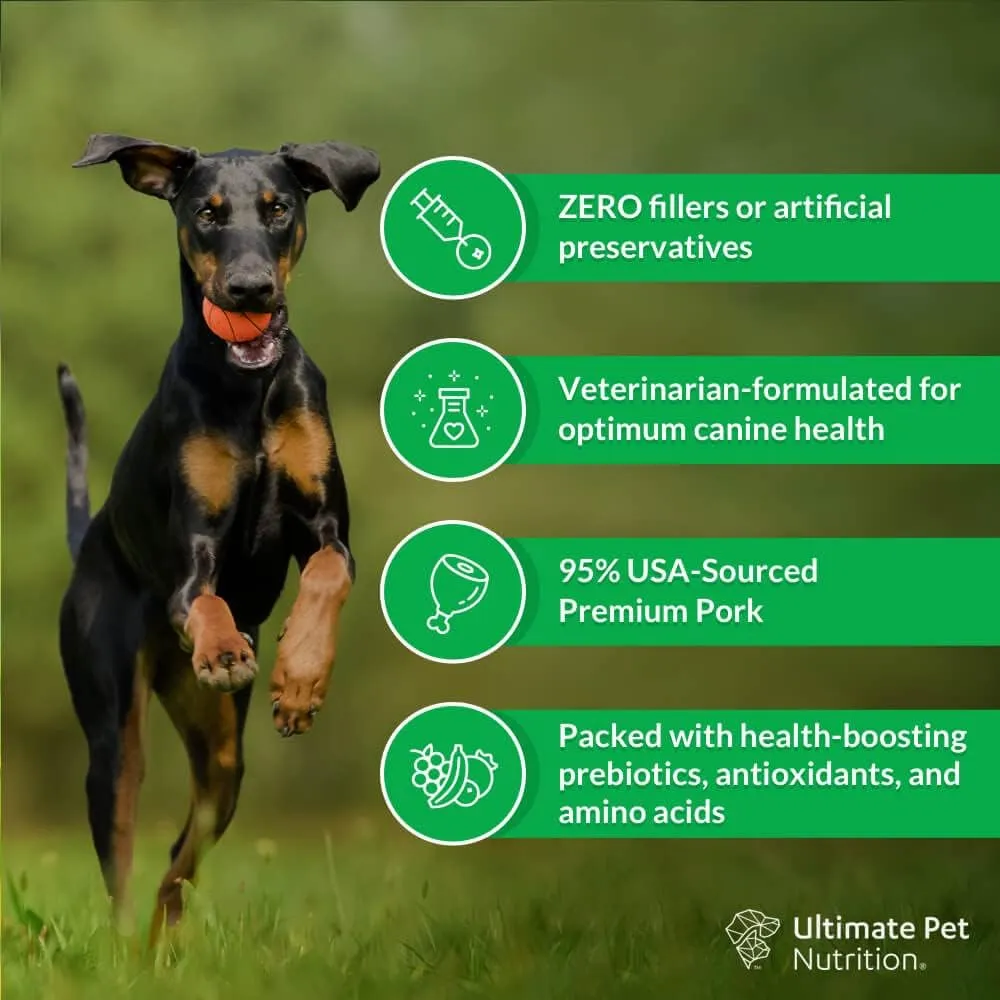 ULTIMATE PET NUTRITION Nutra Complete Freeze Dried Raw Dog Food, Veterinarian Formulated with Antioxidants, Prebiotics & Amino Acids (5 Ounce, Pork)