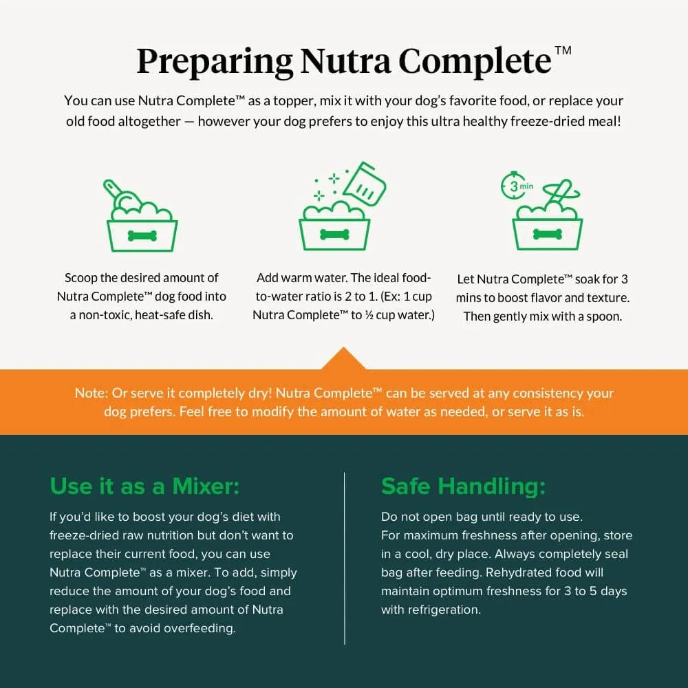 ULTIMATE PET NUTRITION Nutra Complete Freeze Dried Raw Dog Food, Veterinarian Formulated with Antioxidants, Prebiotics & Amino Acids (5 Ounce, Pork)