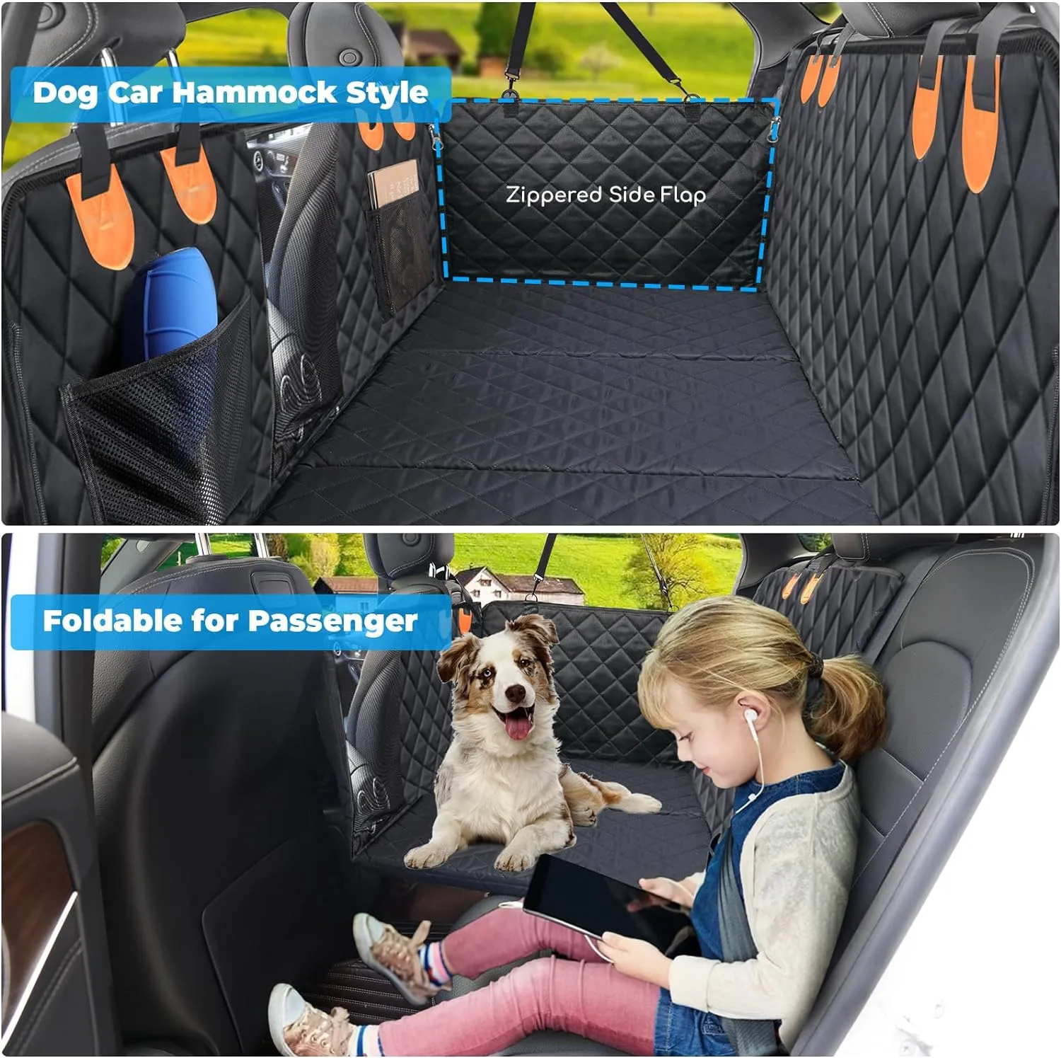 URPOWER Back Seat Extender for Dogs, Dog Car Seat Cover Hard Bottom Holds 400 lbs, Waterproof Dog Hammock for Car Pet Backseat Protector with Mesh Window, Large Space Dog Travel Bed for Car & SUV
