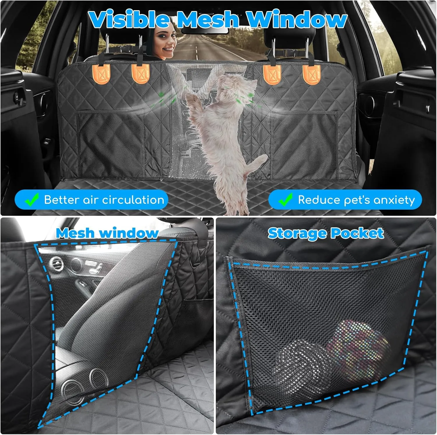 URPOWER Back Seat Extender for Dogs, Dog Car Seat Cover Hard Bottom Holds 400 lbs, Waterproof Dog Hammock for Car Pet Backseat Protector with Mesh Window, Large Space Dog Travel Bed for Car & SUV