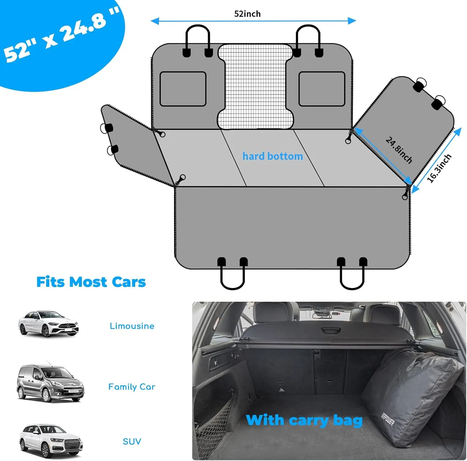 URPOWER Back Seat Extender for Dogs - Hard Bottom Dog Car Seat Cover Holds 420 lbs, Waterproof Dog Hammock Dogs Bed for Cars, SUVs & Small Trucks, Pet Backseat Protector with Mesh Window & Large Space