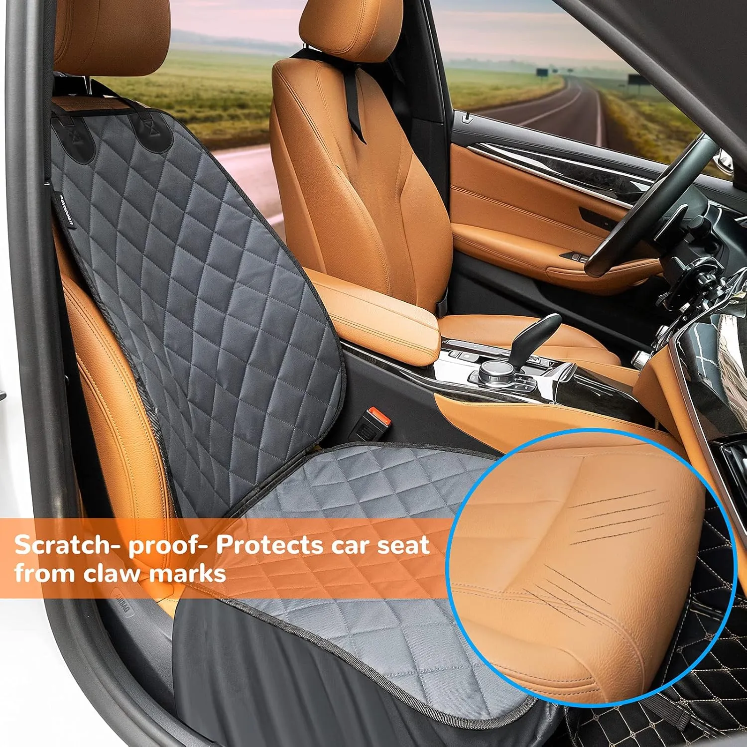 URPOWER Car Seat Cover for Front Seat, 100% Waterproof Dog Seat Protector With Pocket, Nonslip & Quilted Pet Cover With Elastic Bottom for Cars, Trucks & SUVs