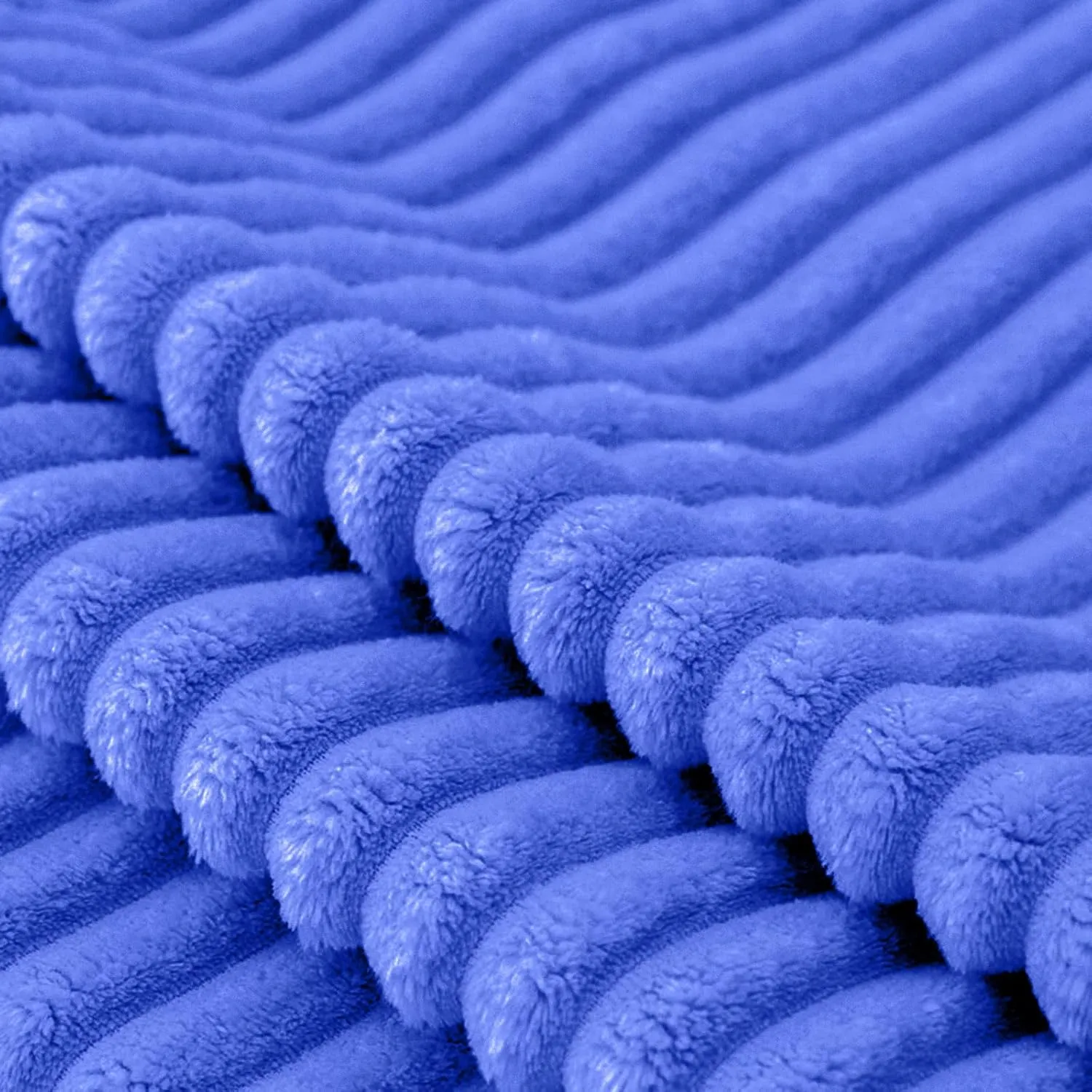 Vessia Flannel Fleece Throw Blanket for Couch,Sofa,Bed, 300GSM Striped Blue Blanket for Adults and Kids, Super Soft Warm Cozy Lightweight Ribbed Throw for All-Season