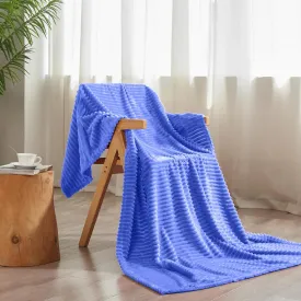 Vessia Flannel Fleece Throw Blanket for Couch,Sofa,Bed, 300GSM Striped Blue Blanket for Adults and Kids, Super Soft Warm Cozy Lightweight Ribbed Throw for All-Season
