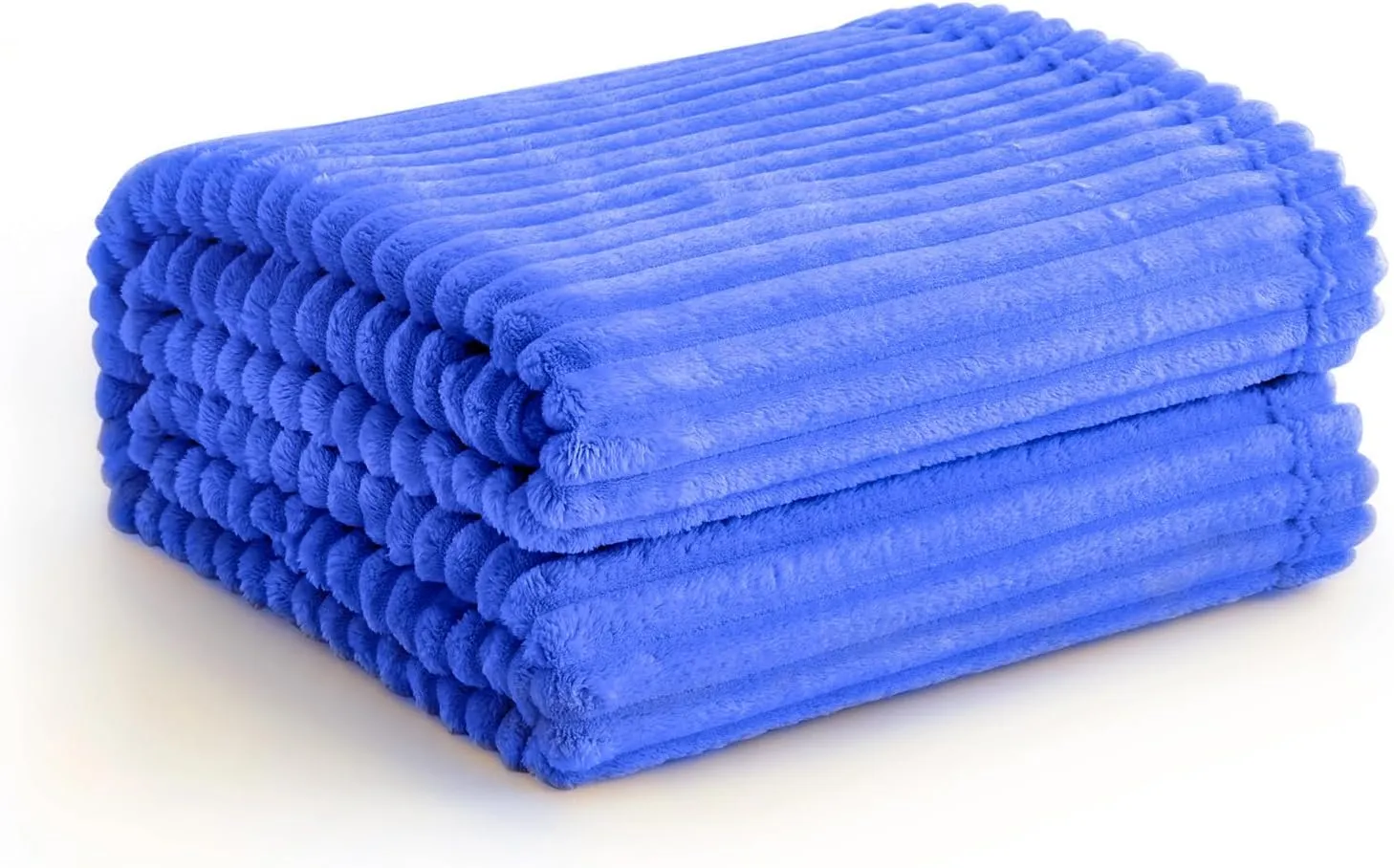 Vessia Flannel Fleece Throw Blanket for Couch,Sofa,Bed, 300GSM Striped Blue Blanket for Adults and Kids, Super Soft Warm Cozy Lightweight Ribbed Throw for All-Season