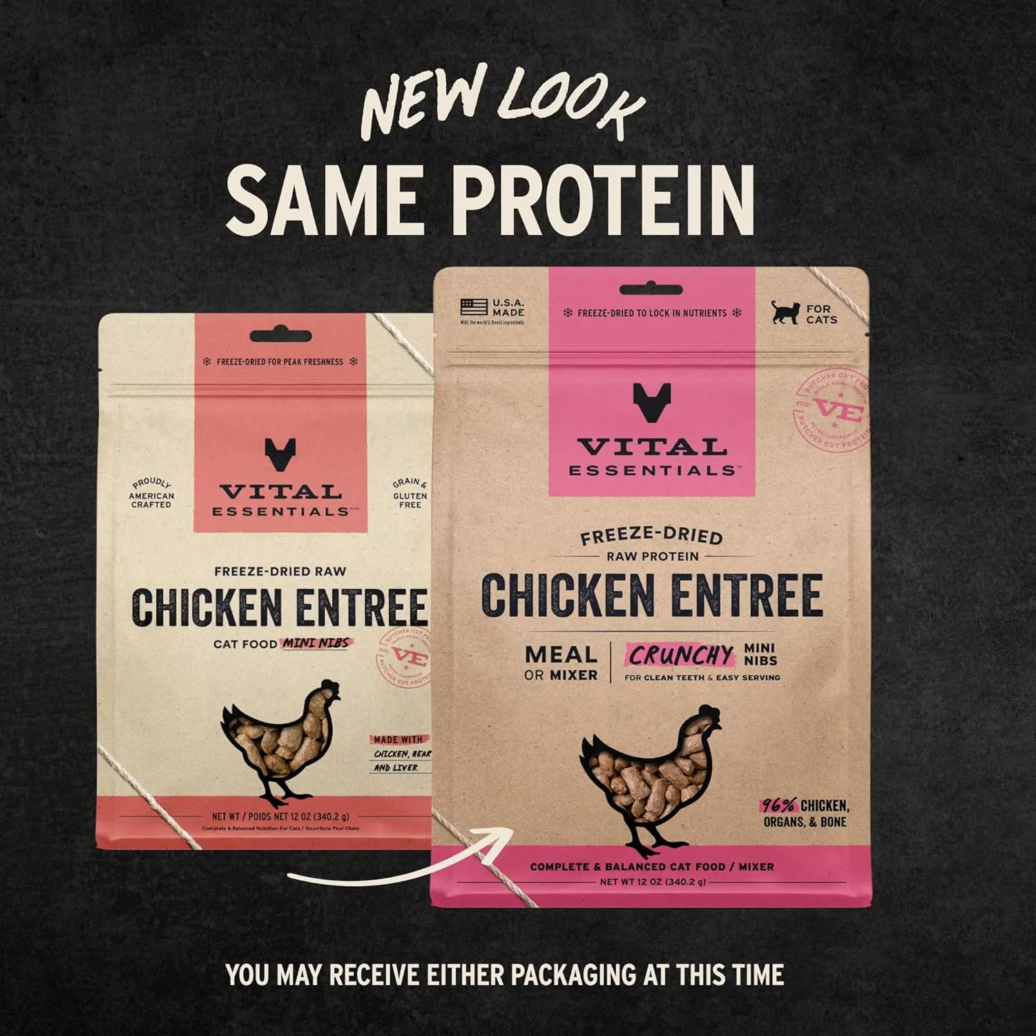 Vital Essentials Freeze-Dried Raw Chicken Entree & Mixer Cat Food Crunchy Nibs, 12 oz