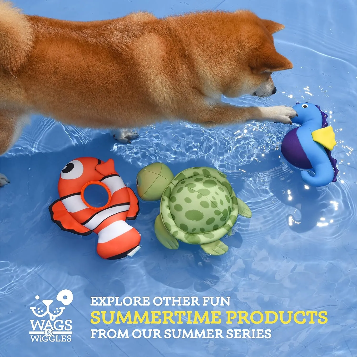 Wags & Wiggles 4.3'' Bone in Ball Blue Floatable Squeaker Toy | Fun Summer Pool Toy for Dogs That Floats | Floating Water Toy Bone in Ball Squeaky Toy (FF20966)