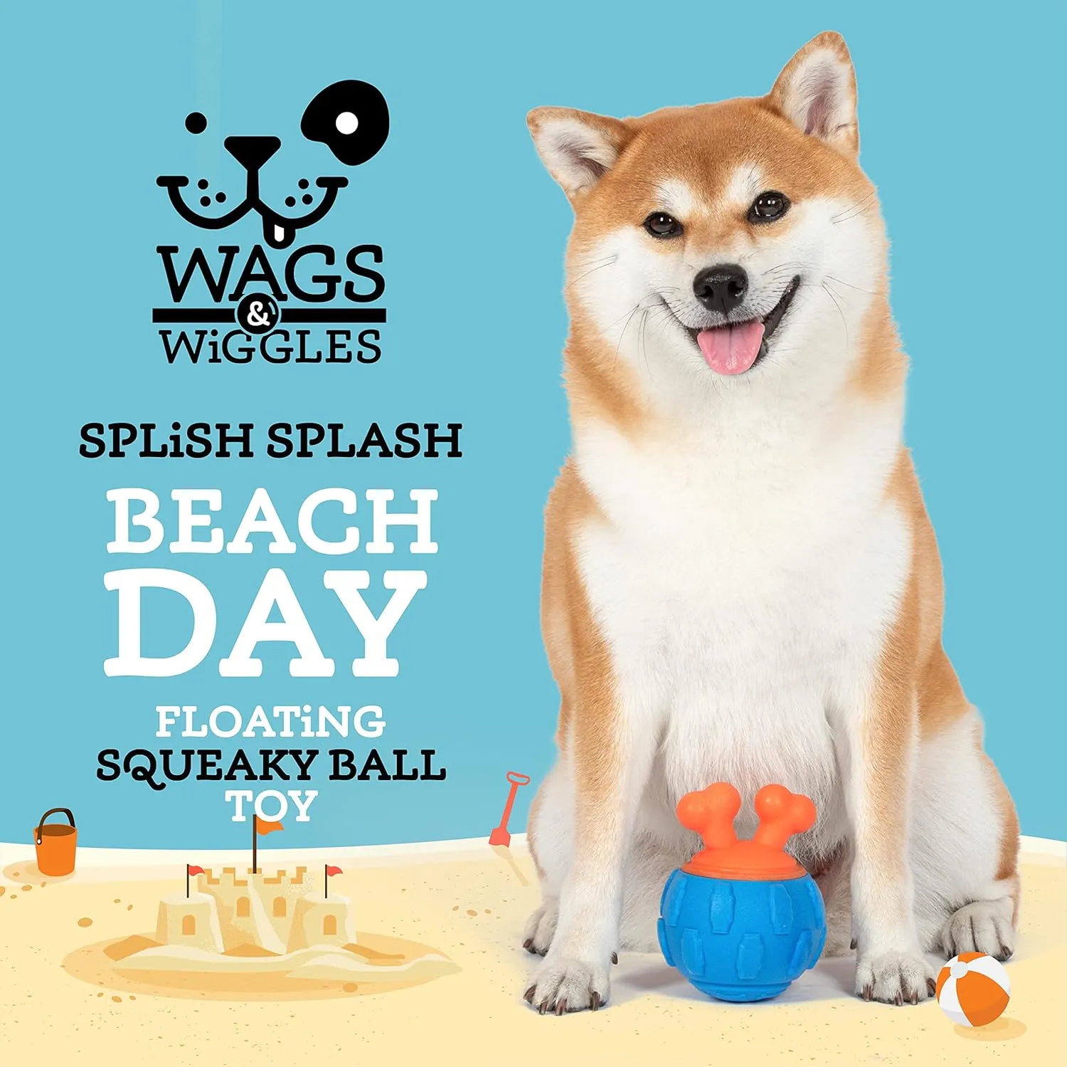 Wags & Wiggles 4.3'' Bone in Ball Blue Floatable Squeaker Toy | Fun Summer Pool Toy for Dogs That Floats | Floating Water Toy Bone in Ball Squeaky Toy (FF20966)