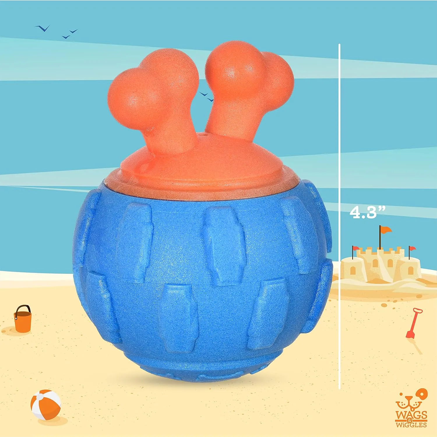 Wags & Wiggles 4.3'' Bone in Ball Blue Floatable Squeaker Toy | Fun Summer Pool Toy for Dogs That Floats | Floating Water Toy Bone in Ball Squeaky Toy (FF20966)