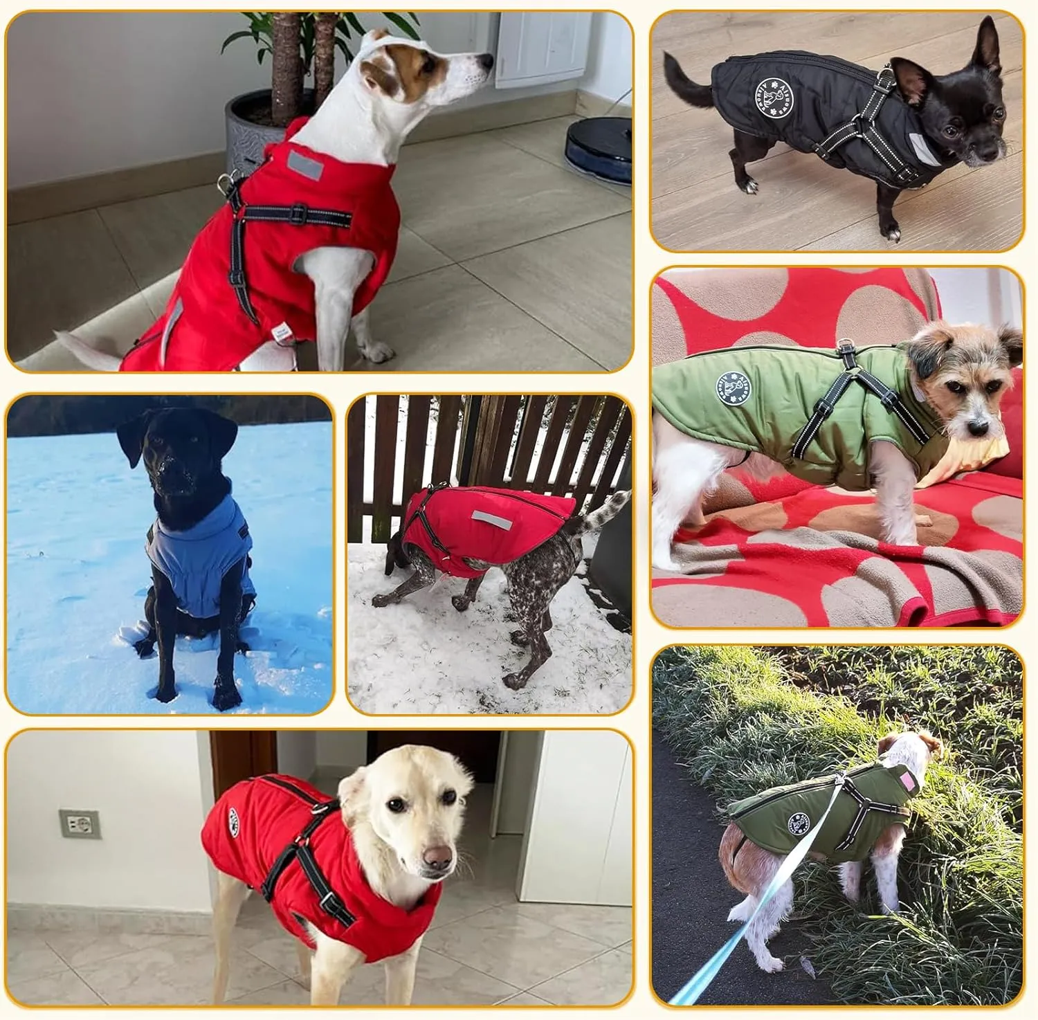 Warm Dog Jacket - Fleece Coat with Built-in Harness, Waterproof Vest, Reflective Stripes, Black, Sizes S, M, L