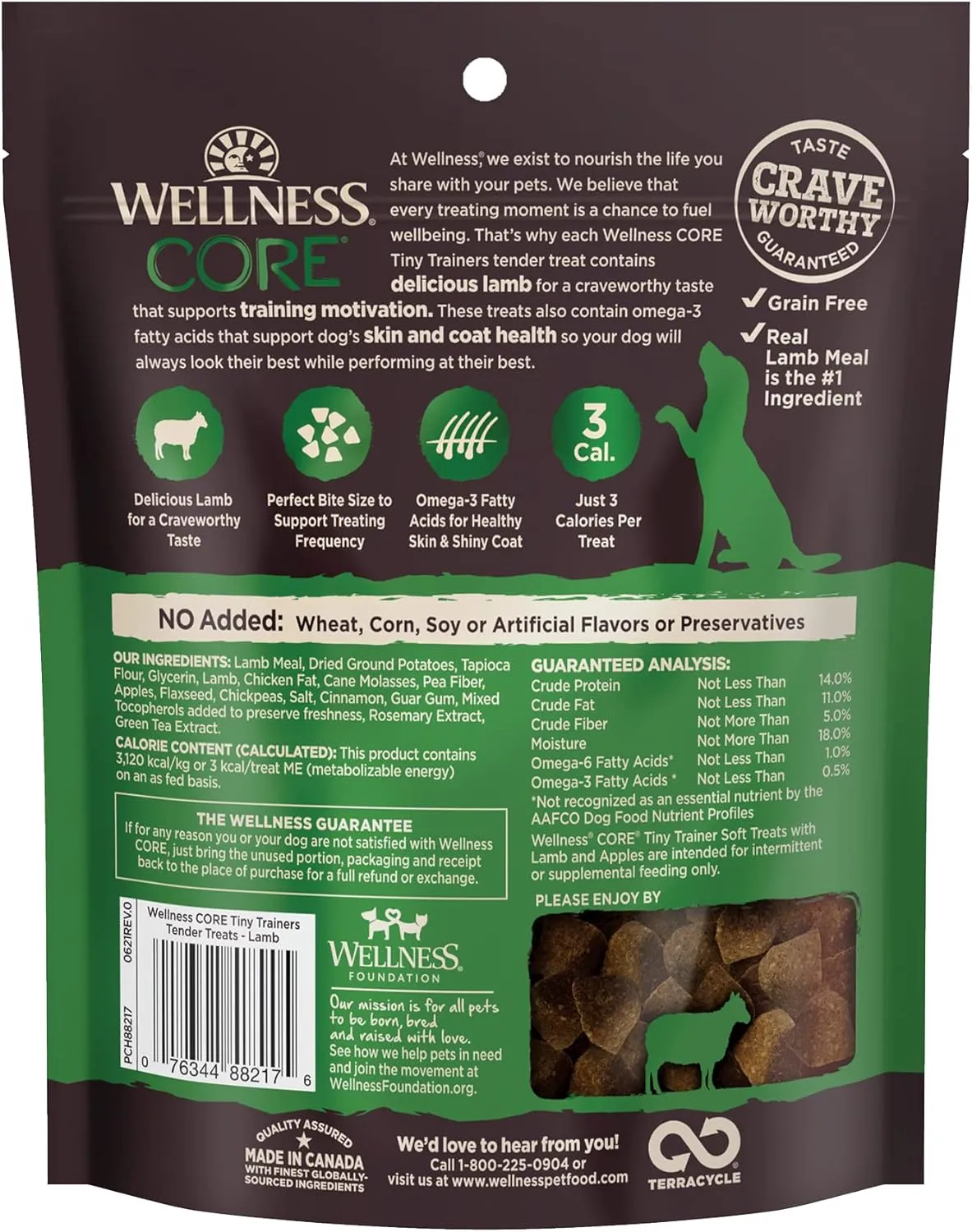 Wellness CORE Tiny Trainers Dog Treats, Natural, Training Treat, Grain Free, Lamb & Apple (6 Ounce Bag)