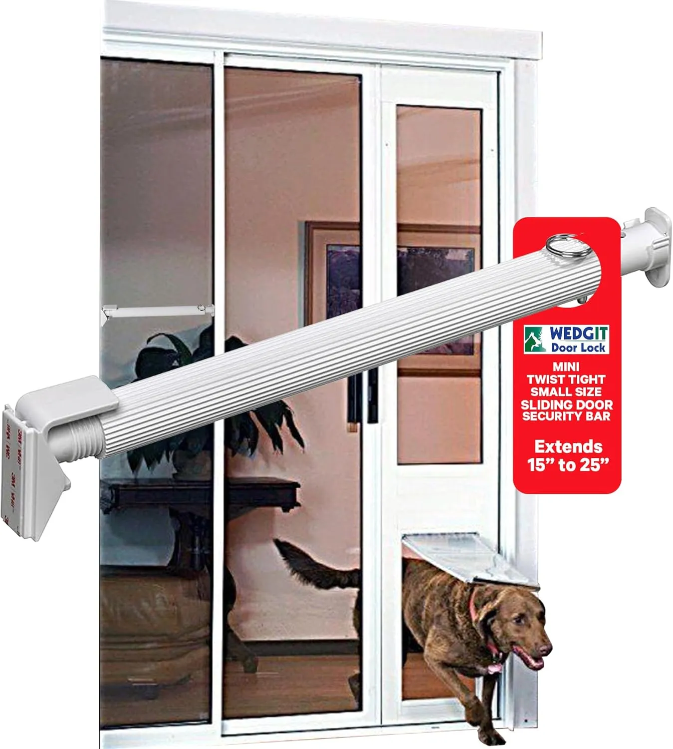 White Mini Twist Tight Security Bar Small Size Extends 15 to 25 Sliding Glass Door Pet Door Panel Lock  Single Hung & Sliding Window Locks
