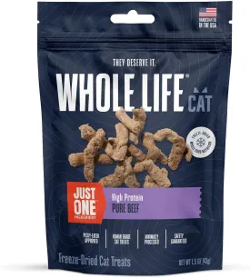 Whole Life Cat Just One Beef Freeze Dried Cat Treats - Human Grade High Protein Food, Healthy Training Snacks, Freeze Dried Beef Food Toppers, USA Made Natural Treats - 1.5 oz (Pack of 1)