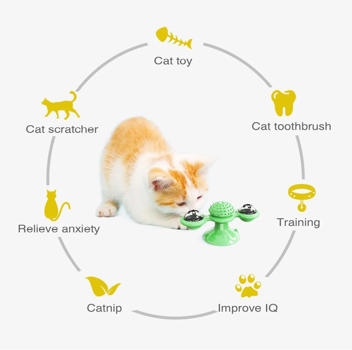 Windmill Cat Toy with Catnip, Interactive Cat Spinning Toys with Suction Cup Kitten Turntable Massage Toy for Indoor Cats (Green)