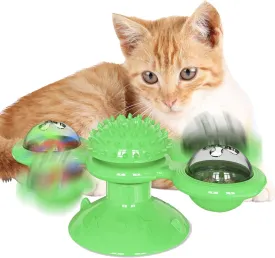 Windmill Cat Toy with Catnip, Interactive Cat Spinning Toys with Suction Cup Kitten Turntable Massage Toy for Indoor Cats (Green)