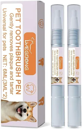 Wmool 2 Pack Pet Toothbrush Pen, Dog Teeth Cleaning Pen, Dog Tartar Remover for Teeth, Cat/Dog Tooth Whitening & Cleaning, Natural Plant Substance-Pet Teeth Repairing Kit