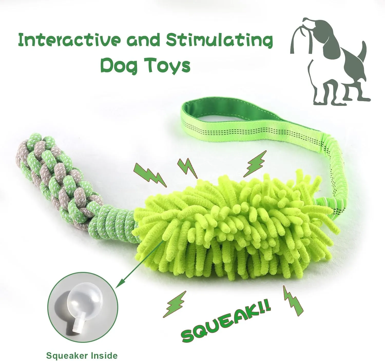wodoca Dog Rope Toy Tug of War Dog Toy for Aggressive Chewers, Interactive Puppy Chew Toys Rope with Strong Squeak, Knots Cotton for Teeth Cleaning, Training Medium, Large Dogs