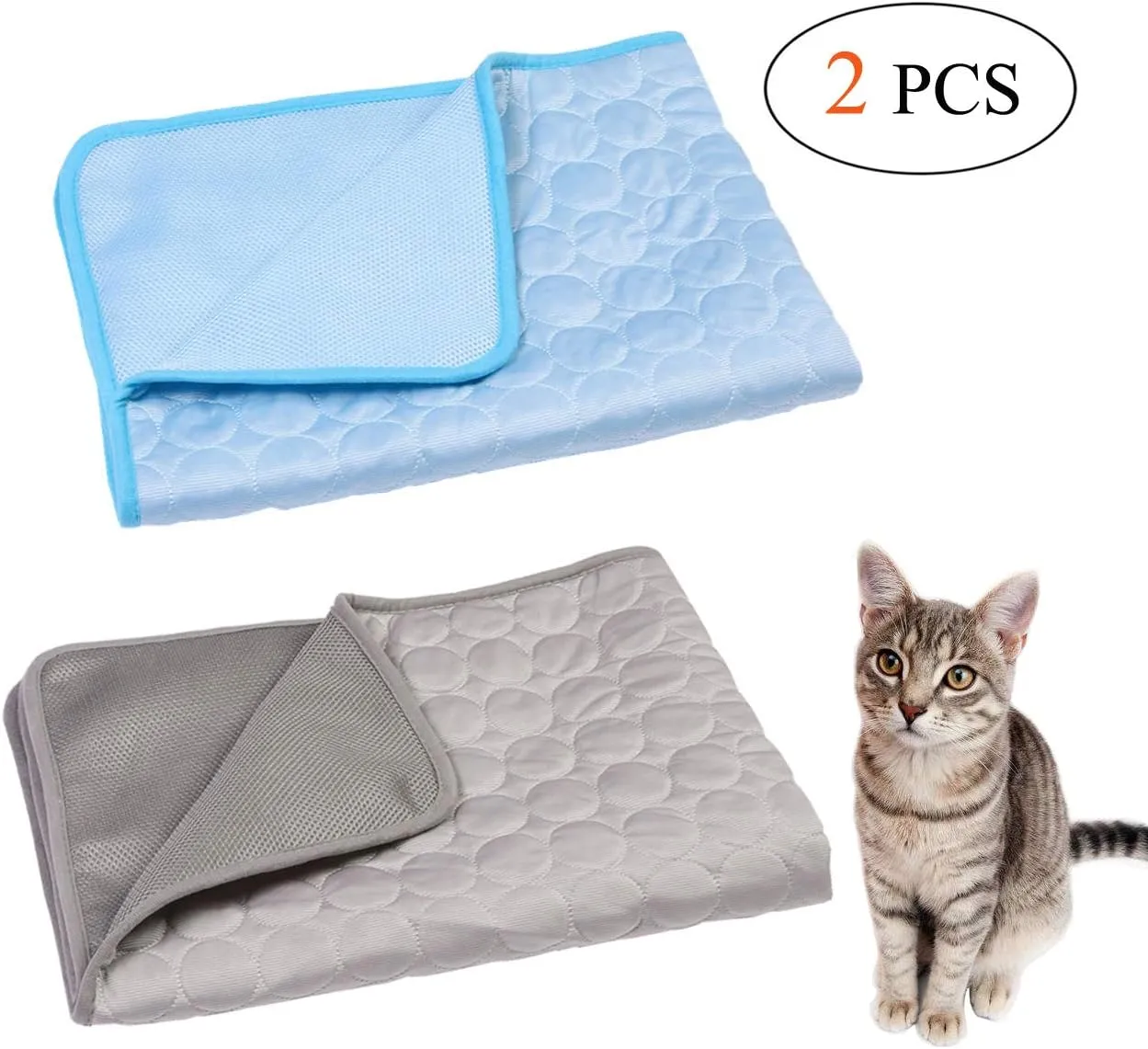 Wontee Dog Cooling Mat Pet Ice Silk Pad Washable Summer Sleeping Bed for Crate, Bed, Sofa, Indoor & Outdoor Floor, Car Seats (Blue   Grey, S)