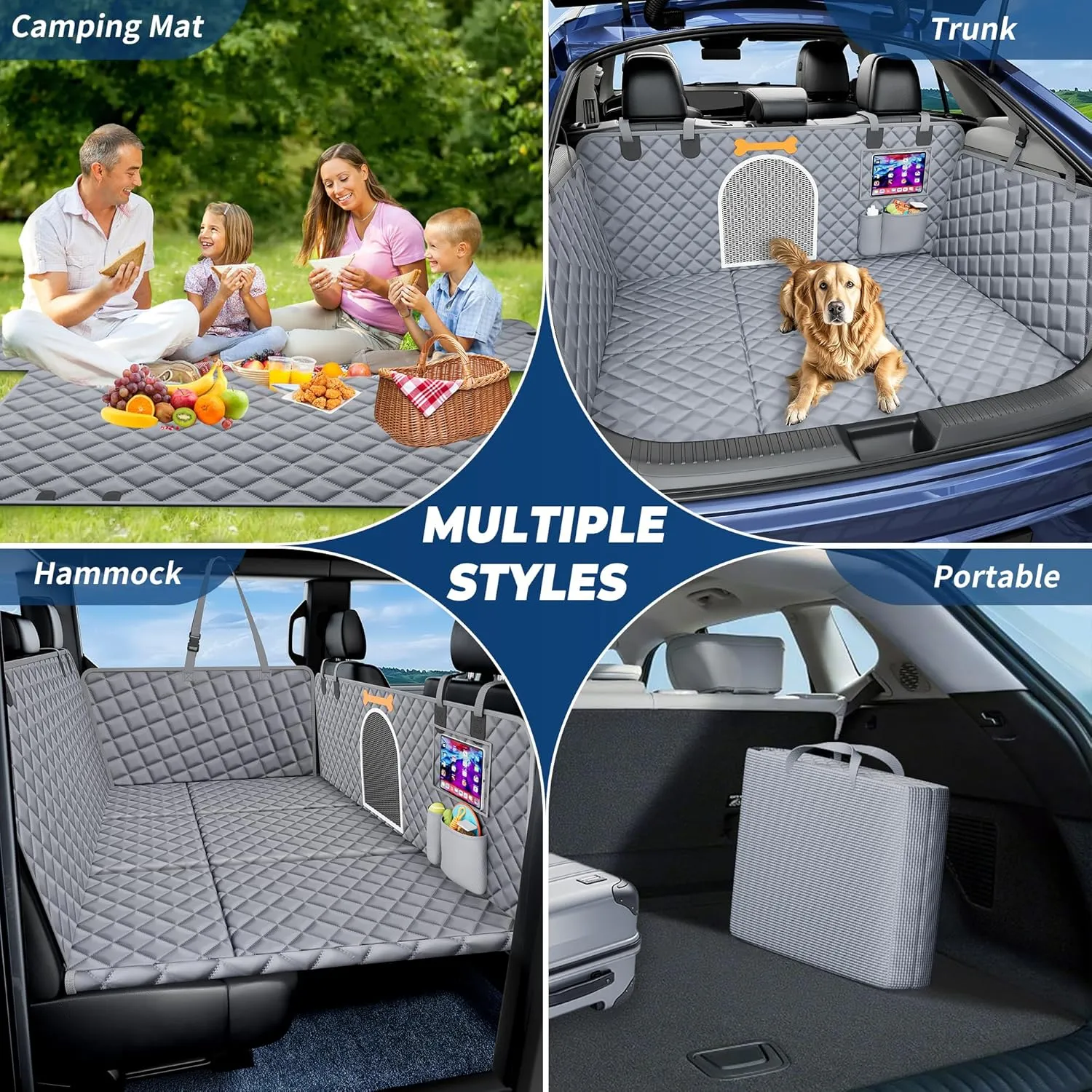 XXL Dog Car Seat Cover for Back Seat Hard Bottom, Truck Pet Back Seat Extender, 100% Waterproof&Scratchproof Backseat Protector, Nonslip Dog Bed Hammock for Pickup Truck Car Crew Cab F150 (Gray)