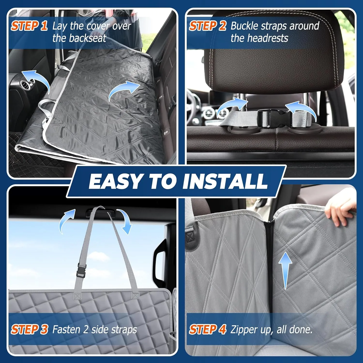 XXL Dog Car Seat Cover for Back Seat Hard Bottom, Truck Pet Back Seat Extender, 100% Waterproof&Scratchproof Backseat Protector, Nonslip Dog Bed Hammock for Pickup Truck Car Crew Cab F150 (Gray)
