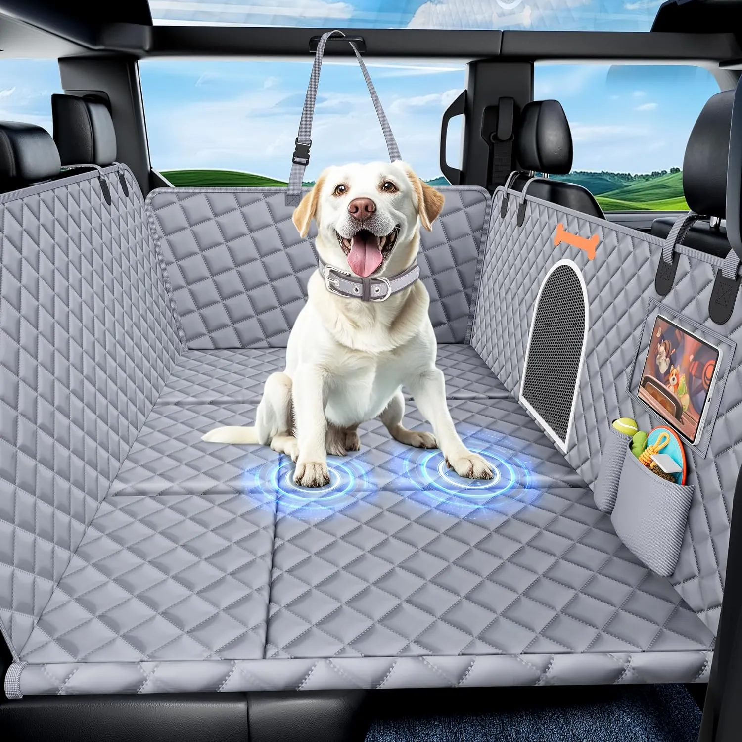 XXL Dog Car Seat Cover for Back Seat Hard Bottom, Truck Pet Back Seat Extender, 100% Waterproof&Scratchproof Backseat Protector, Nonslip Dog Bed Hammock for Pickup Truck Car Crew Cab F150 (Gray)