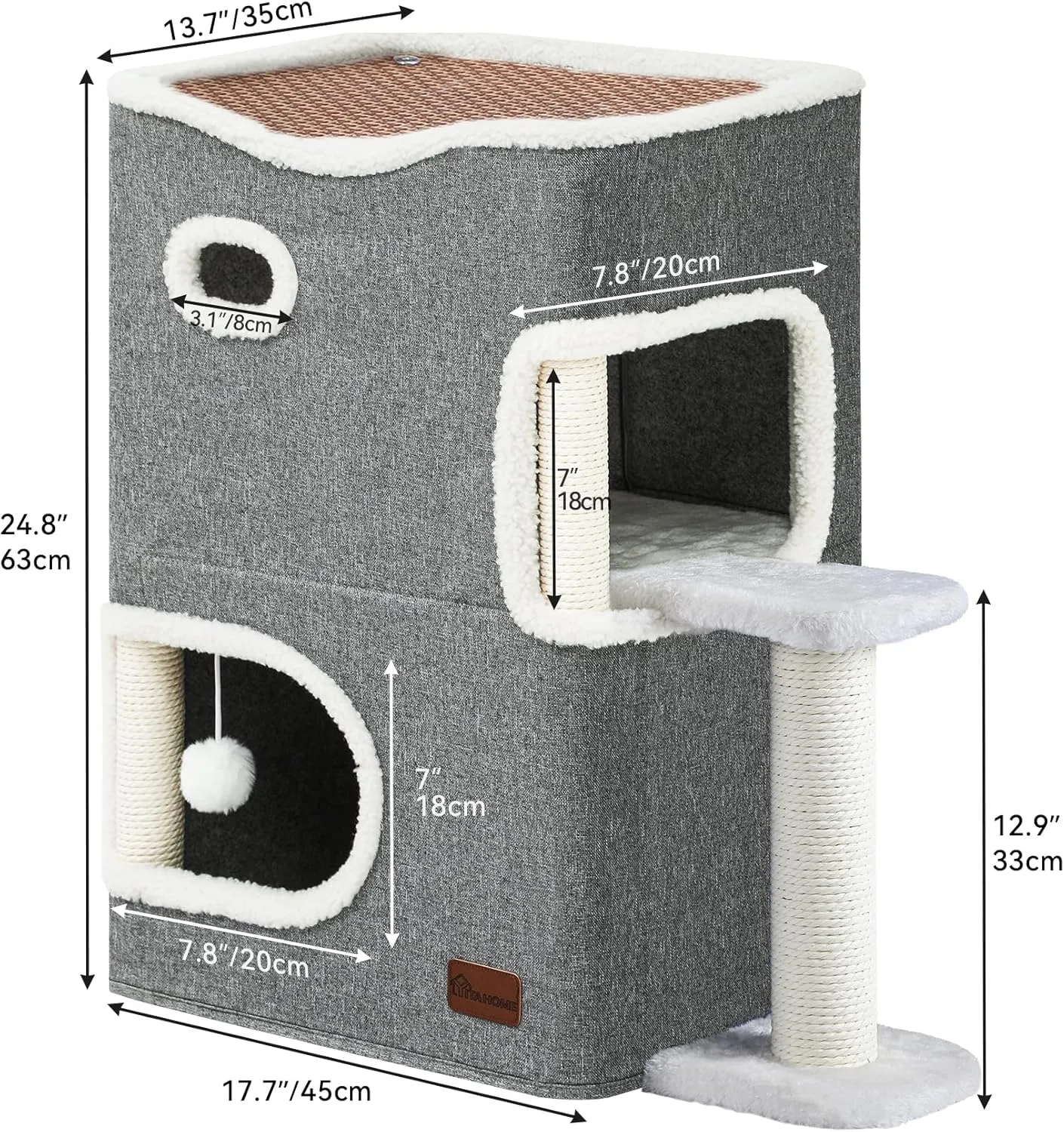 YITAHOME 2-Tier Cat House, Indoor Cat Cave Bed Playhouse, Covered Cat Beds & Furniture with Scratch Pad and Hideaway Cave, Cute Modern Cat Condo Furniture for Multi Small Cats, Grey