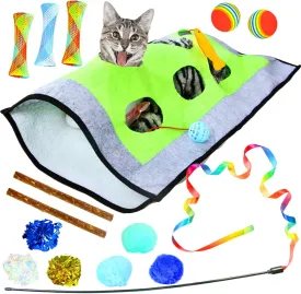 Youngever 15 Kitten Toys Assortment, Cat Play Mat, Cat Teaser Wand, Crinkle Balls for Kitten & Puppy